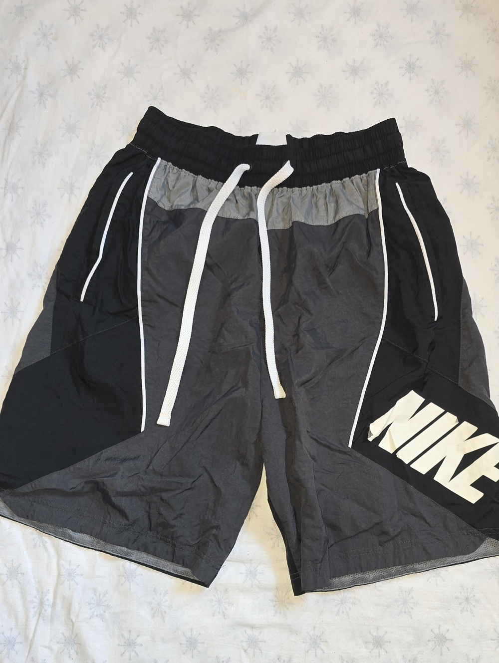 Nike Men’s Black and Gray Athletic Shorts with White Logo